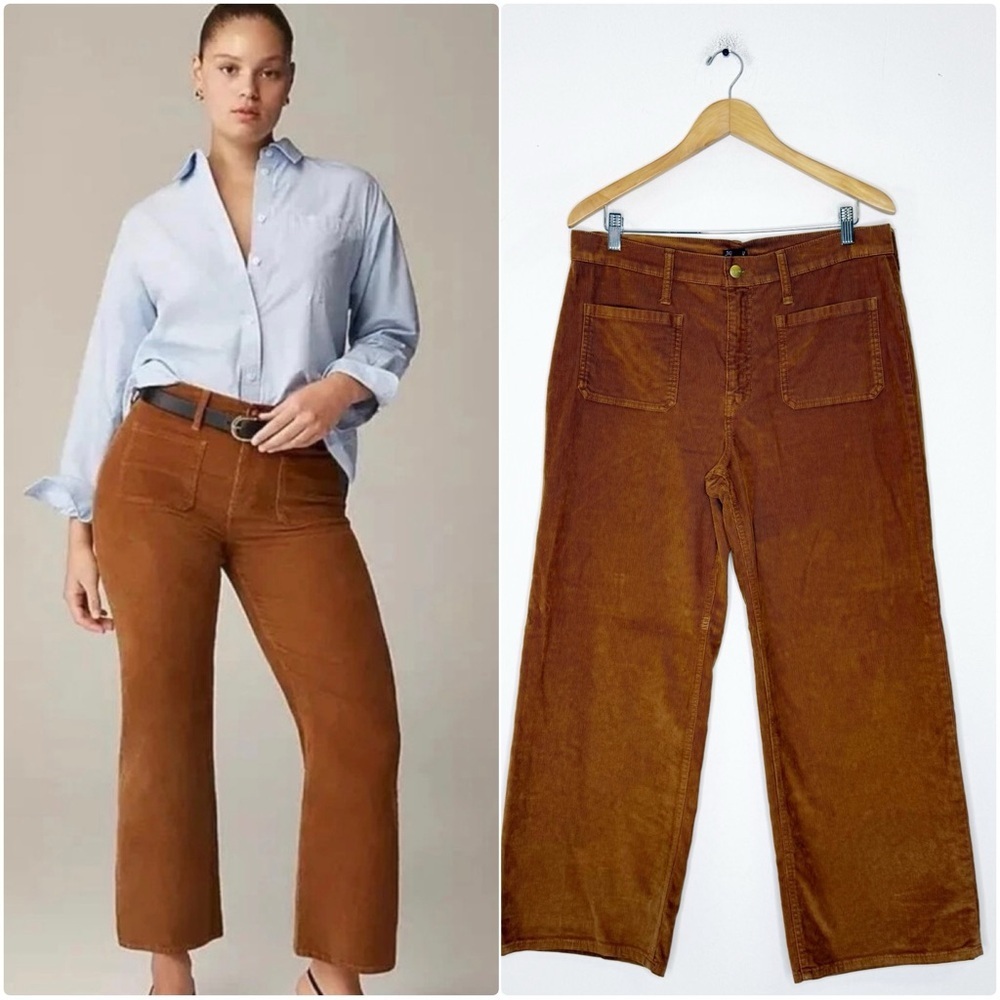 J.Crew Corduroy Wide Leg Crop Pants Brown High Rise Size 30